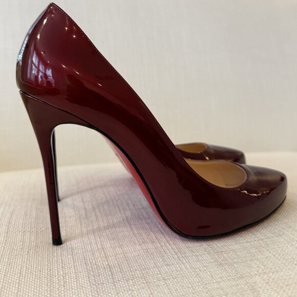 Christian Louboutin Fifi 120 Dark Red Burgundy Patent Heels - Picture 6 of 16